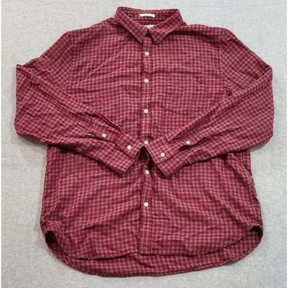 Lucky Brand Handcrafted Classic Fit Red‎ Gray Button Up Long Sleeve Size XL